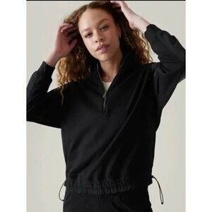 ATHLETA Triumph Hybrid‎ Half Zip Sweatshirt Black Sz Medium Athleisure Pilates